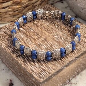 Silver and Blue Beaded Bracelet